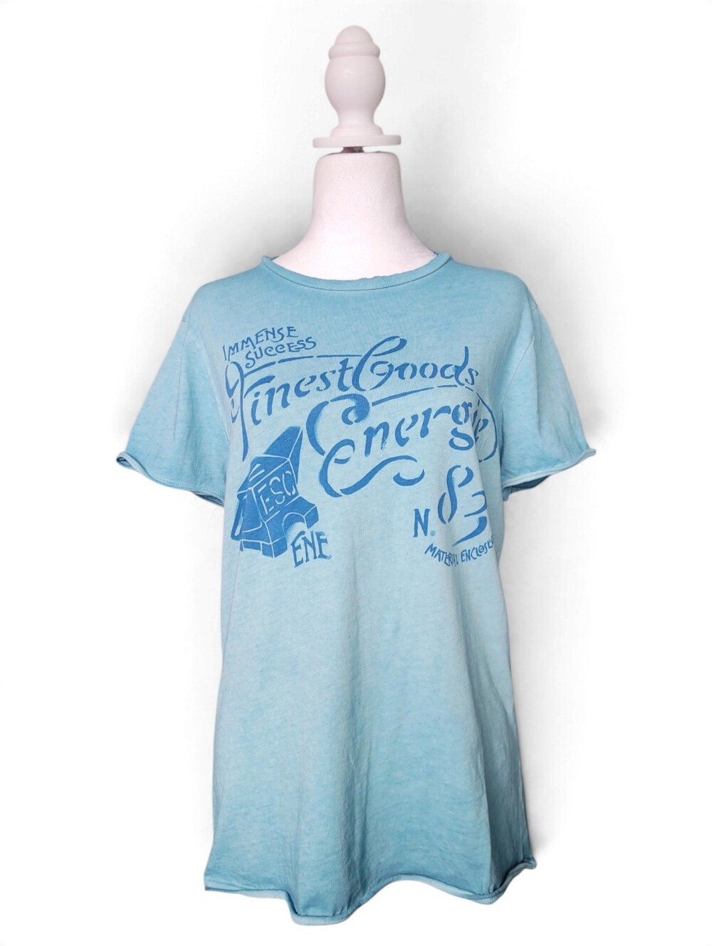 Vintage Y2K Energie Cyber Grunge Light Dusty Blue Graphic Tee Medium - Picture 2 of 9